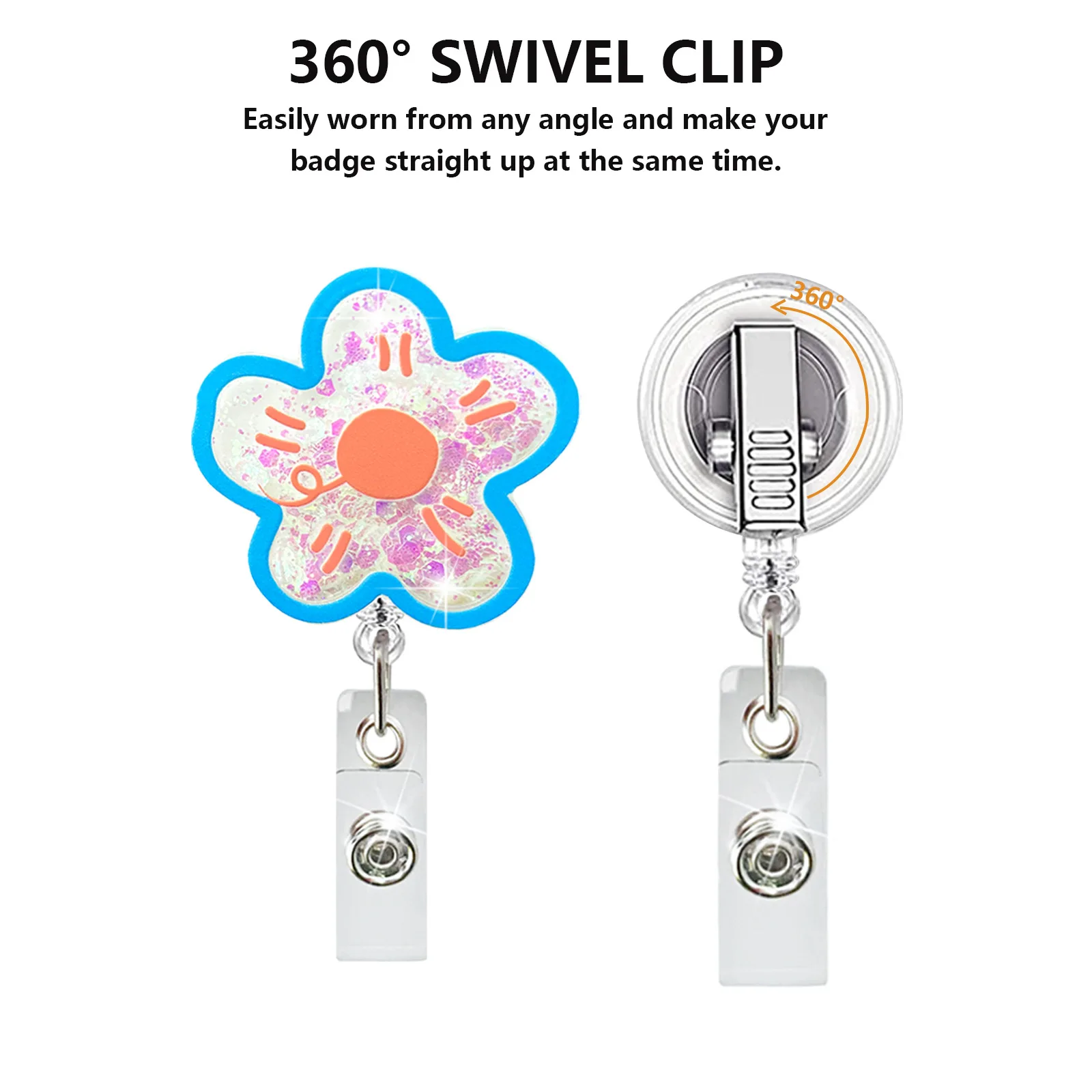 New Cute Acrylic Flowers Nurse Doctor Hospital Badge Reel Retractable ID Badge Holder W/ 360 Rotating Alligator Clip Name Holder