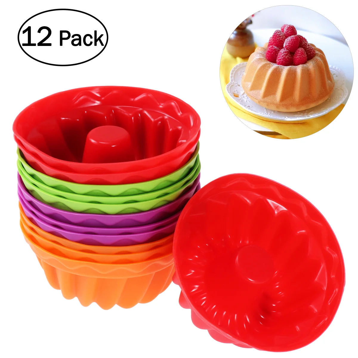 OUNONA 12Pcs Silicone Round Chiffon Cake Silicone Chiffon Dessert Baking Tool (Random Colors) silicone baking