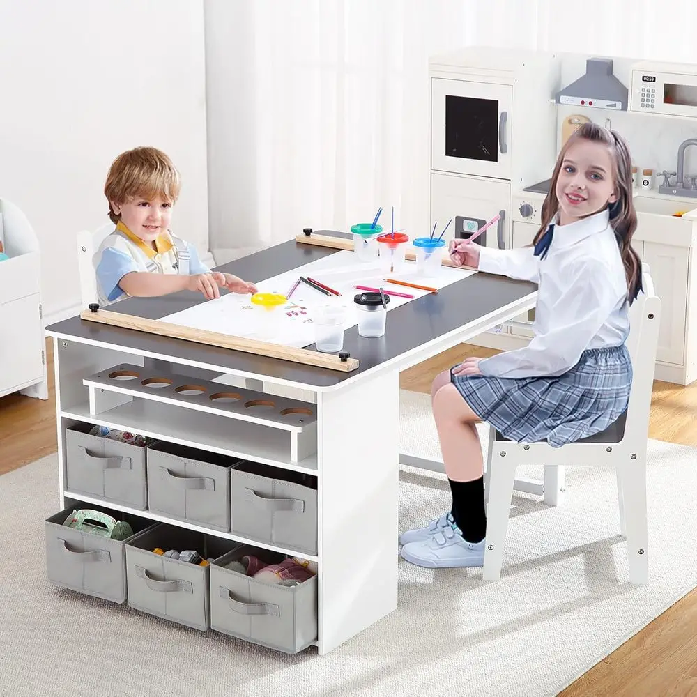 

All-in-One Toddler Art Table and Chair Set with Storage and Portable Organizer for Kids' Activities and Study