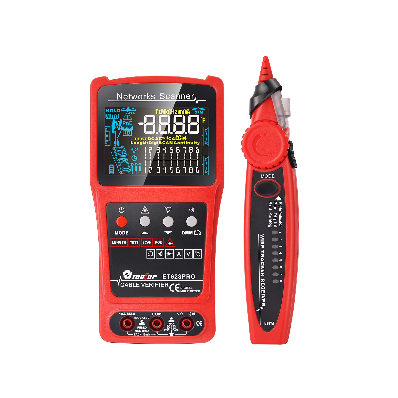

3-in-1 Multimeter Network Cable Tester Cable Finder 10KM Visual Fault Locator VFL for RJ45 RJ11 BNC and CAT5-CAT8 LAN Cables