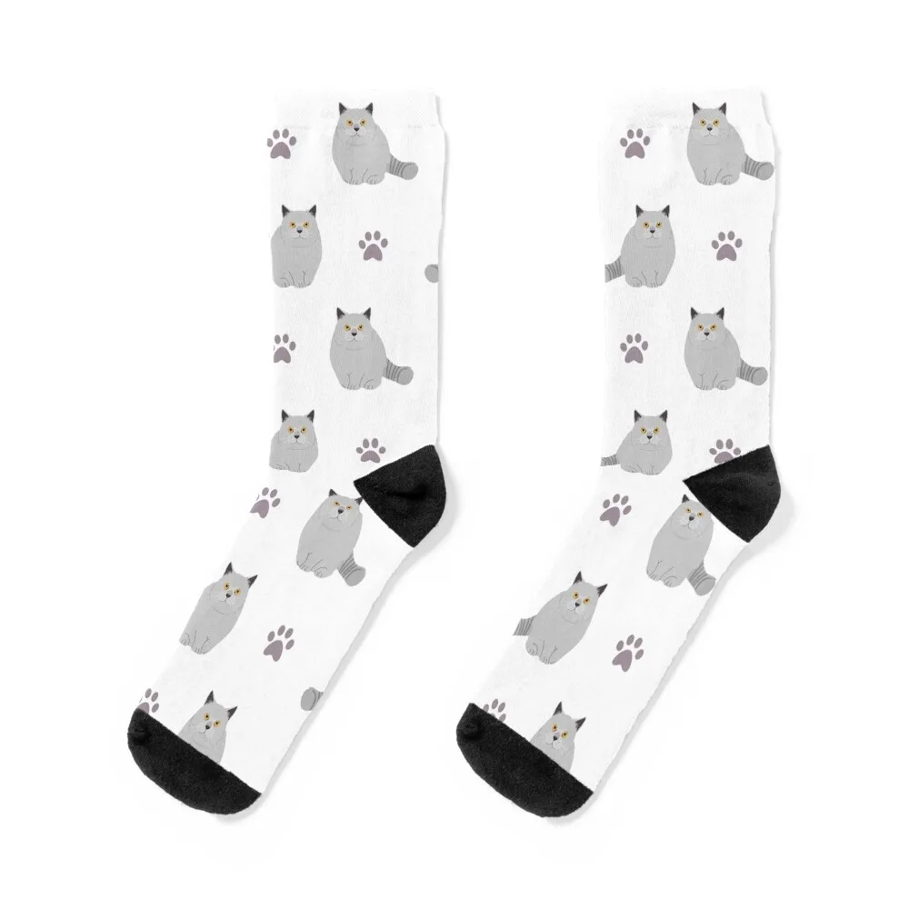 

British Shorthair Cat and Paw Print Socks Wholesale designer brand sports and leisure essential Socks Ladies Men's