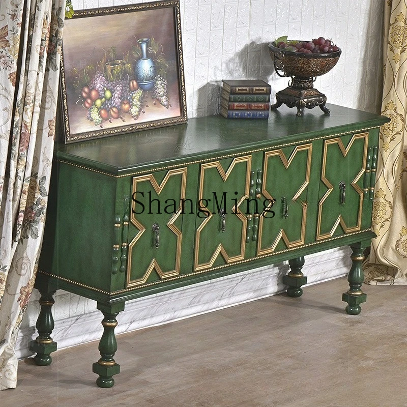 

ZYY living room gold-painted retro green four-door dining side cabinet corridor entrance high-end decorative cabinet