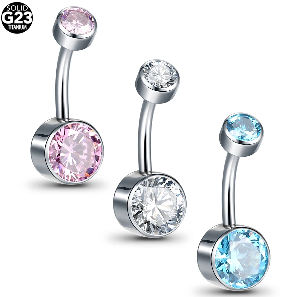 1PC Titanium Double Opal Ball Belly Button Piercings 14G CZ Bezel Navel Piercing Internal Thread Belly Rings Sexy Women Jewelry