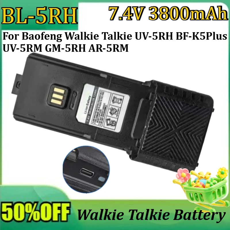 

New 7.4V 3800mAh BL-5RH Li-ion Battery For Baofeng Walkie Talkie UV-5RH BF-K5Plus UV-5RM GM-5RH AR-5RM Two Way Radios