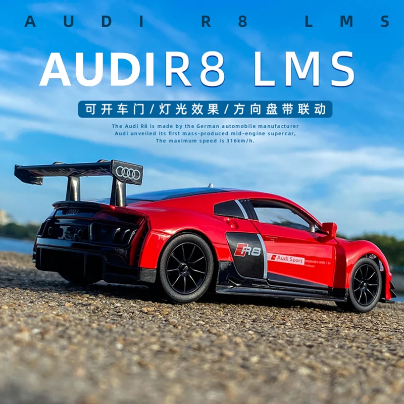 1:24 AUDI R8 Alloy Sports Car Model Diecasts Metal Track Racing Car Model Simulation Sound Light Collection Childrens Toys Gifts