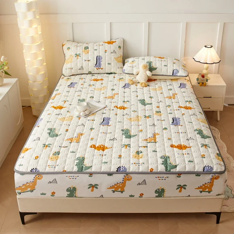 3pcs set Bed Cover Cute Quilted Mattress Cover Soft Skin-friendly Printed Bed Fitted Sheet 1pc mattress cover+2pcs pillowcase