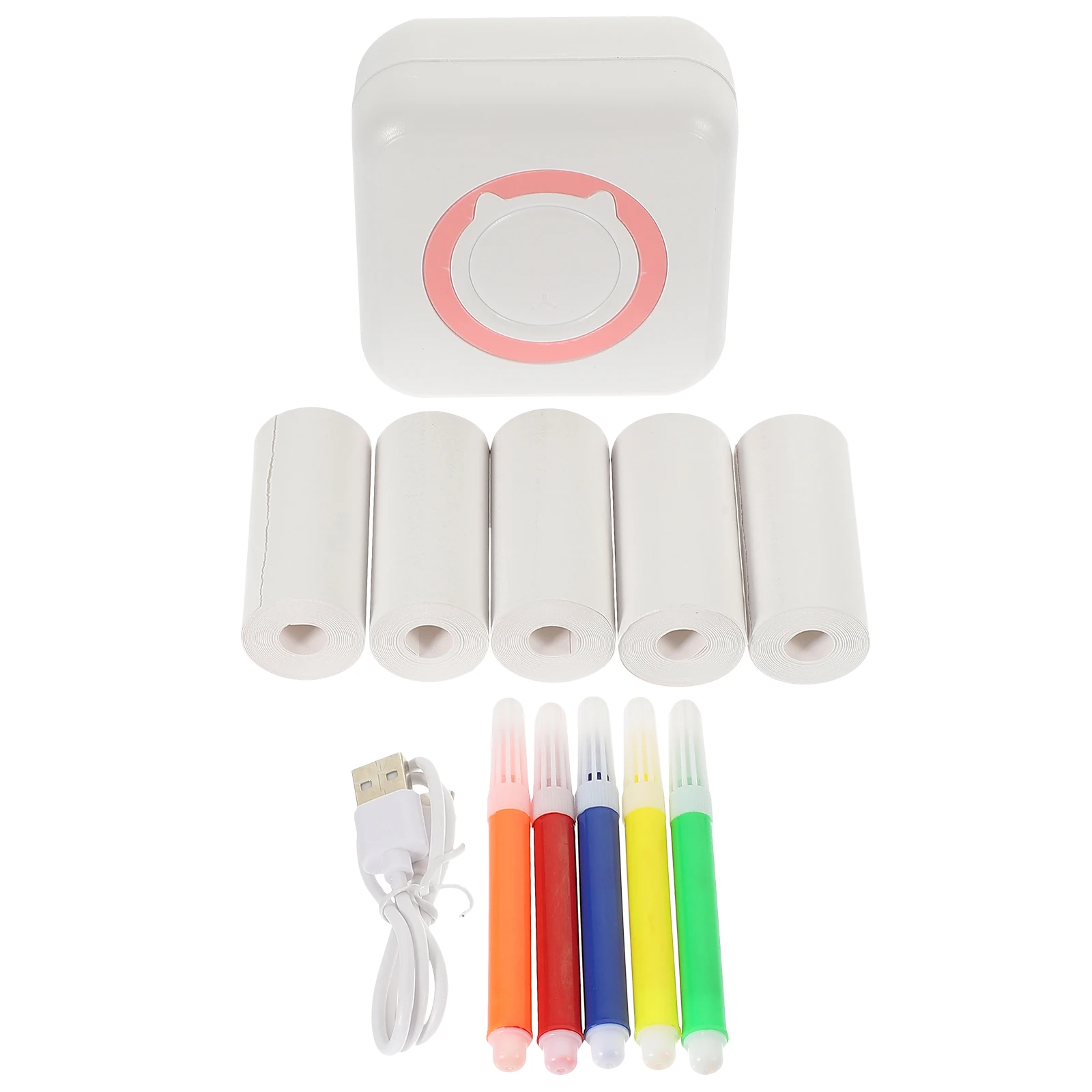 

1 s Mini Thermal Printer Pink 5 Rolls Paper 5 Pens Portable Label Maker Sticker Printing Machine Wireless Mini Printers