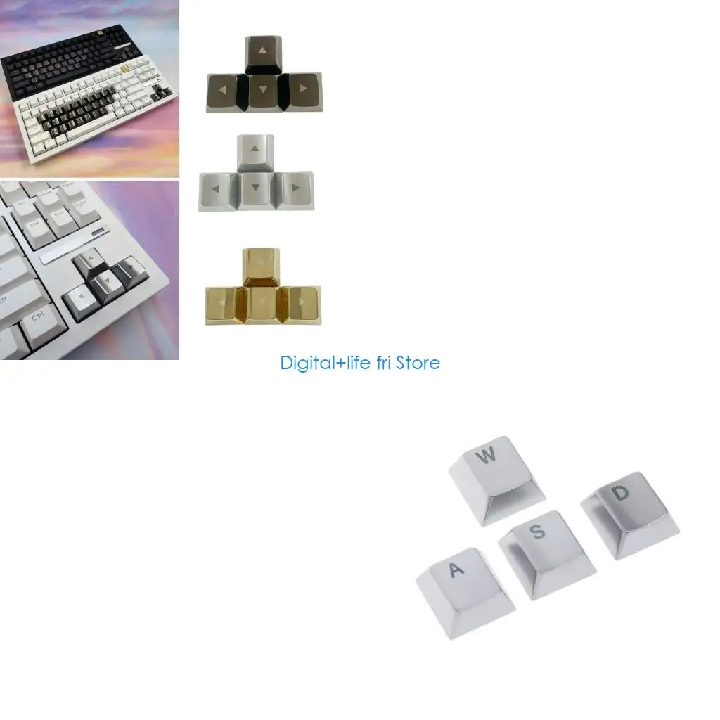 E06D Metal Keycaps Light Etched Zinc Alloy Keycap 1.7x1.7cm 4PCS WASD Directions Keycap Set For Most Mechanical Keyboards