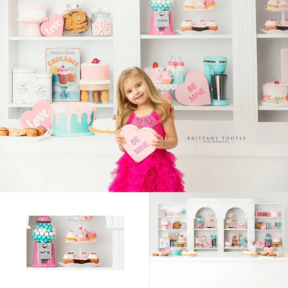 Valentine's Day Cupcake Shop Backdrop Kids Cake Smash Photography Props Child Baby Girls Adult Dessert Photocall Backgrounds