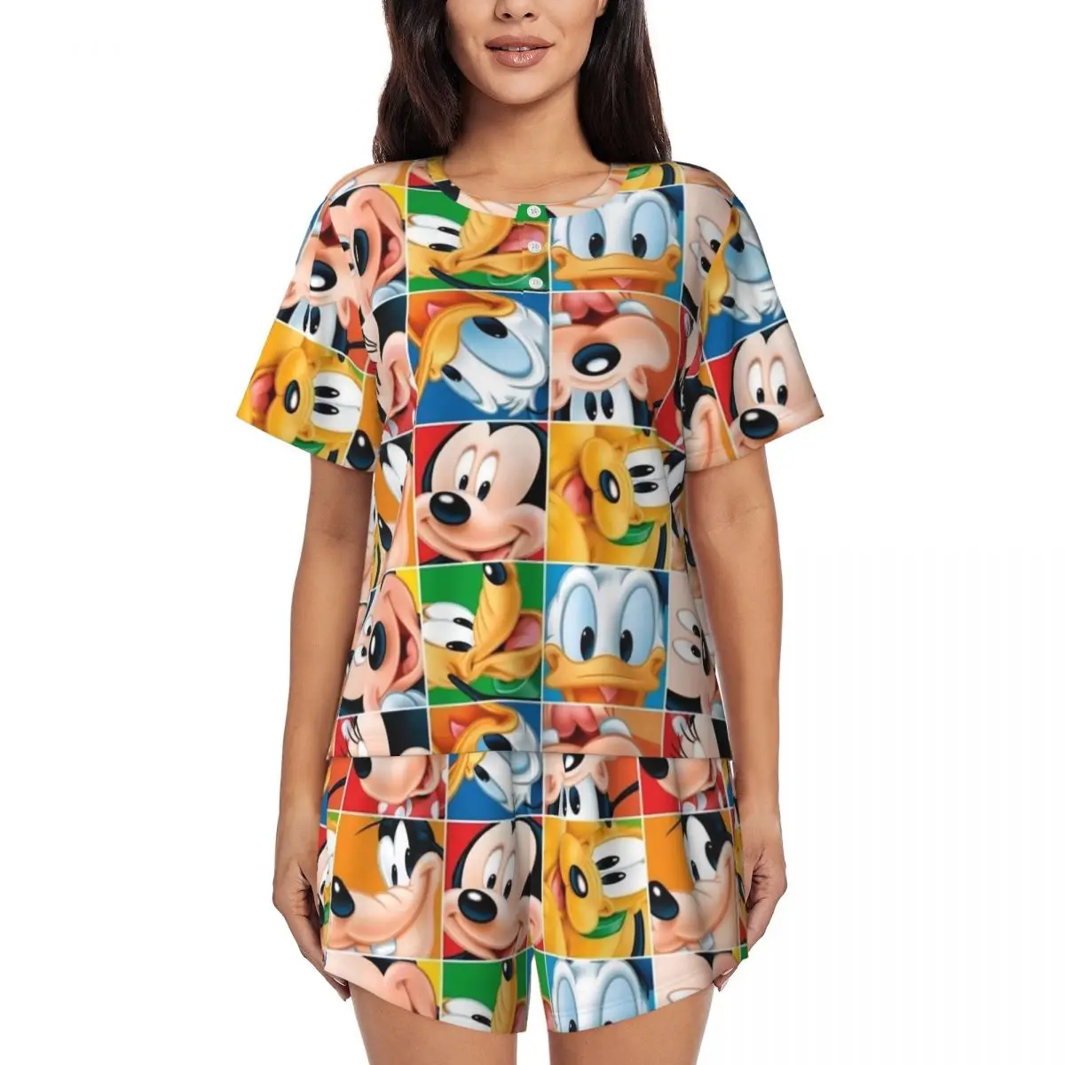 

Custom Print Women Cartoon Animation Minnie Mickey Mouse Pajamas Set Short Sleeve 2 Piece Sleepwear Pj Lounge Sets