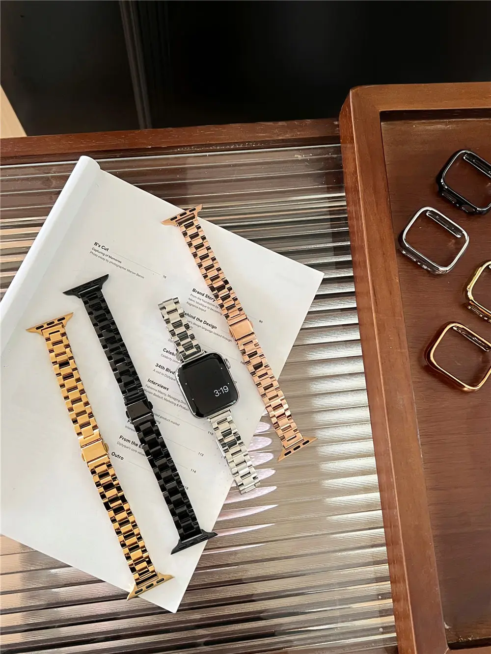 Błyszczący pasek na nadgarstek ze stali nierdzewnej + etui zderzak do Apple Watch Ultra 2 9 8 7 6 5 49 mm 45 mm 44 mm