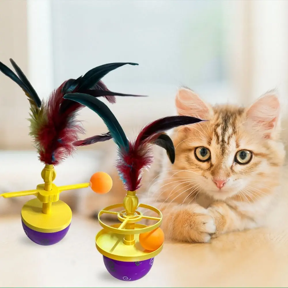 

Colorful Feather Interactive Cat Toys Rotating Smooth Slide Pet Feather Sliding Toy Rolling Ball Multi-functional