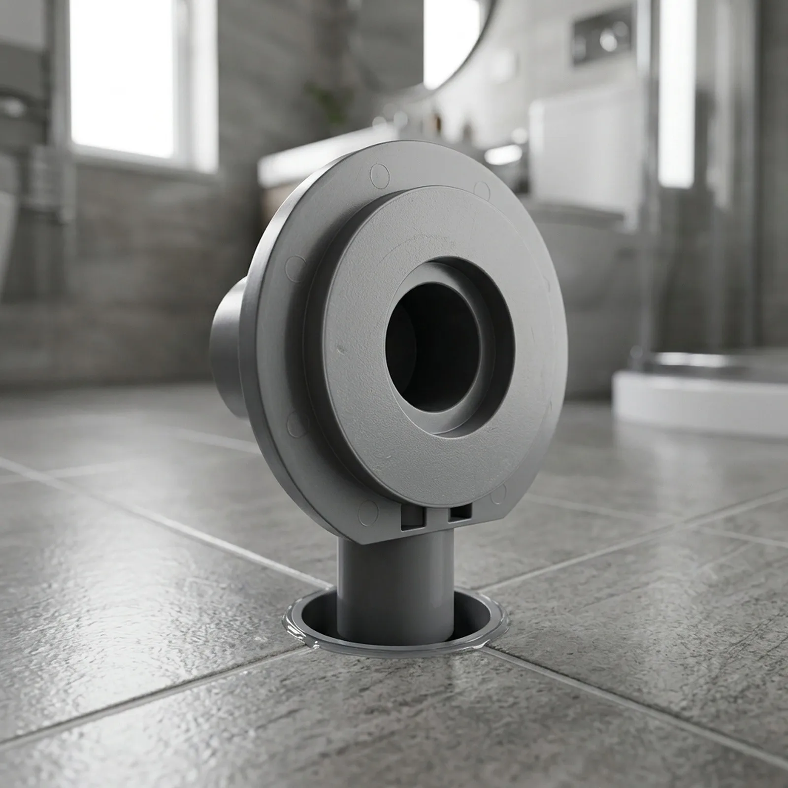 PVC Drain Connector for Euro Style Floor Drain Systems with Flange Base and Support for 50mm and 100mm Pipe Diameters