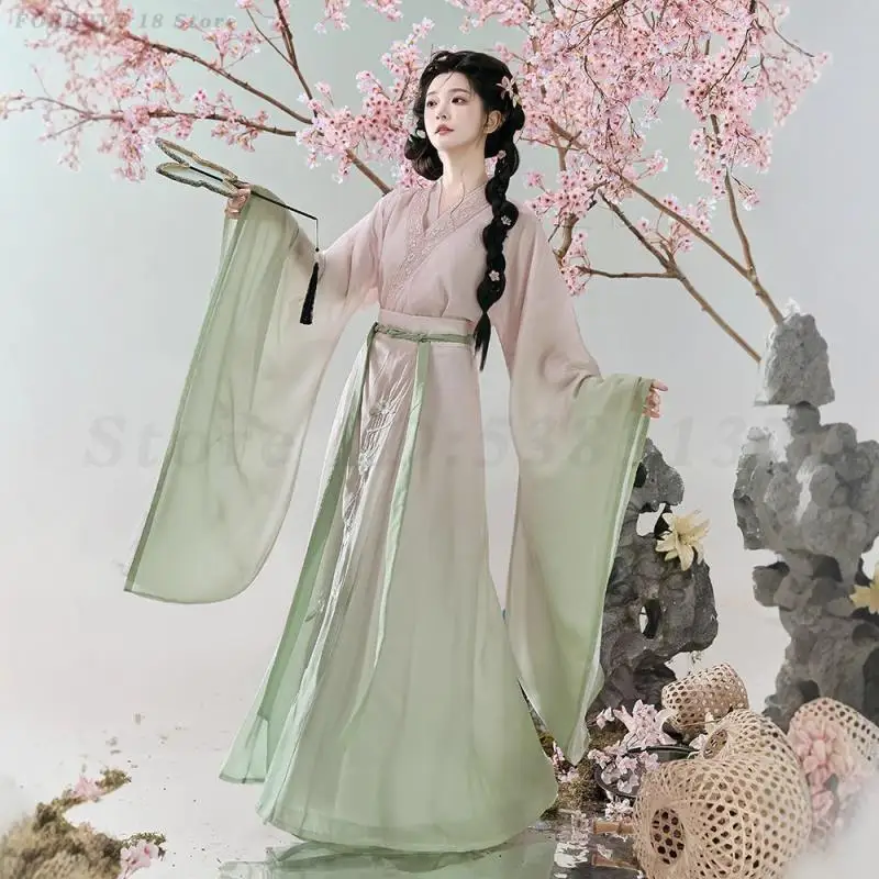 وي جين هانفو مجموعة الصينية التقليدية الجنية تأثيري حلي الجدة فستان قديم ربيع الخريف التطريز سلالة تانغ الملابس