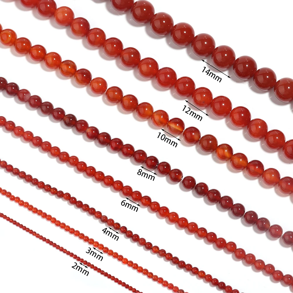 1Strand Red Agate Beads Natural Stone Beads Round Loose Beads for Jewelry Making Supplies DIY Bracelet 2/3/4/6/8/10/12/14/16mm