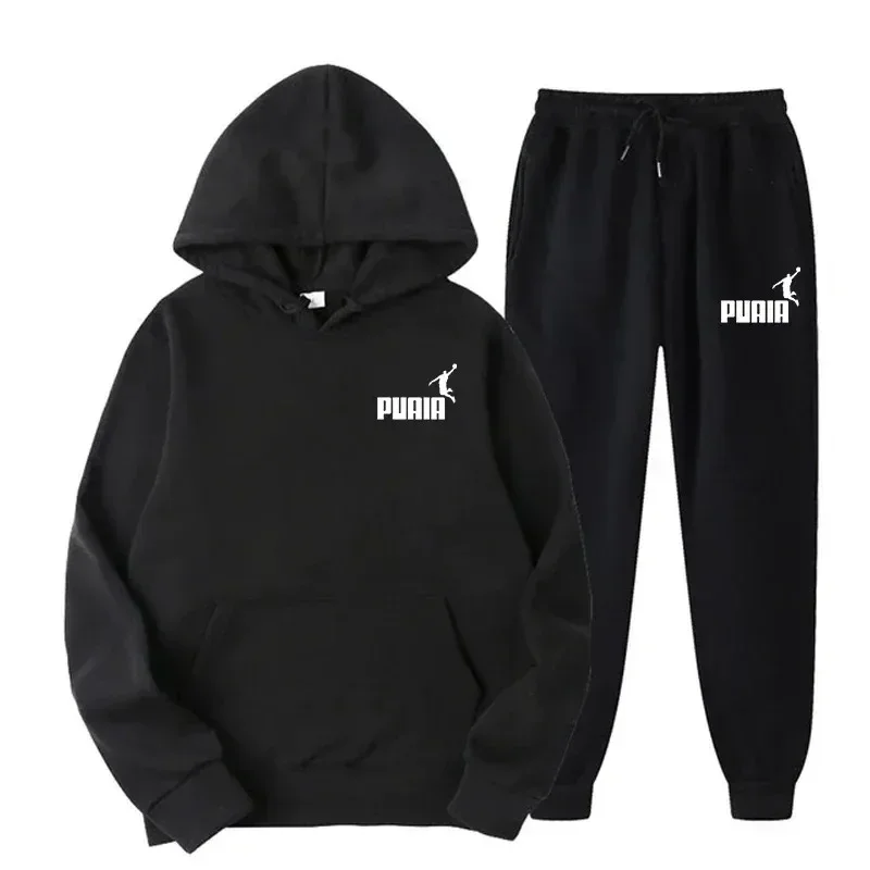 Autumn and winter sweatshirt set: Fashionable and casual hooded pullover + long pants for men's fitness and sports two-piece set