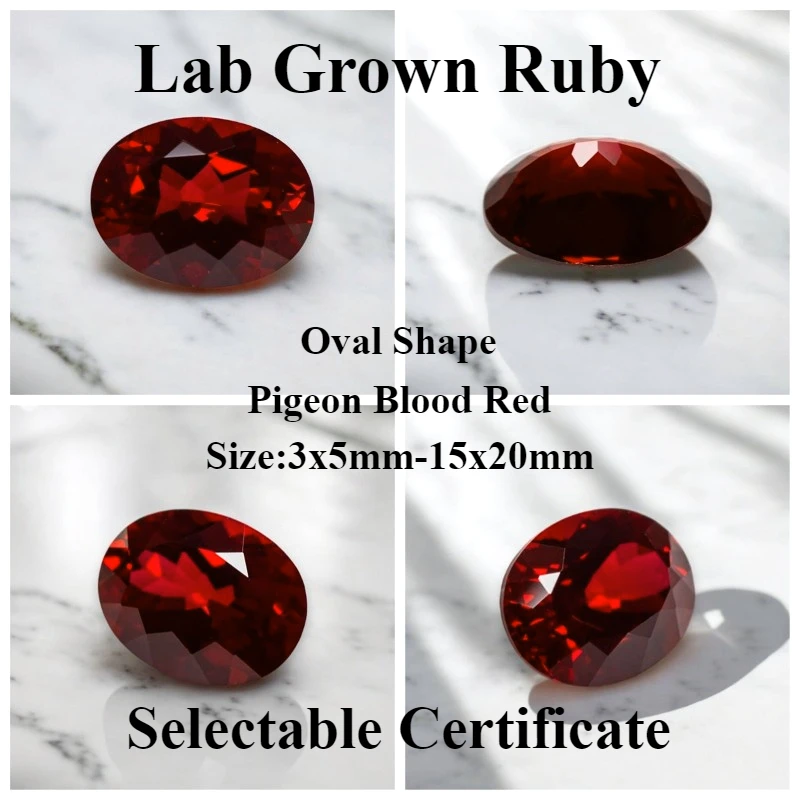 

Высокое качество, выращенный в лаборатории рубин овальной формы, голубь, кроваво-красный цвет, драгоценный камень для DIY, материалы для изготовления ювелирных изделий, сертификат на выбор