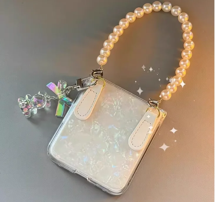 Diy Shell Perle Kette Fall Für Samsung Galaxy Z Flip7 Fall Z Flip 6 5 4 3 Abdeckung Xiaomi Mix Flip 2 fall Moto Razr60 ultra Razr50