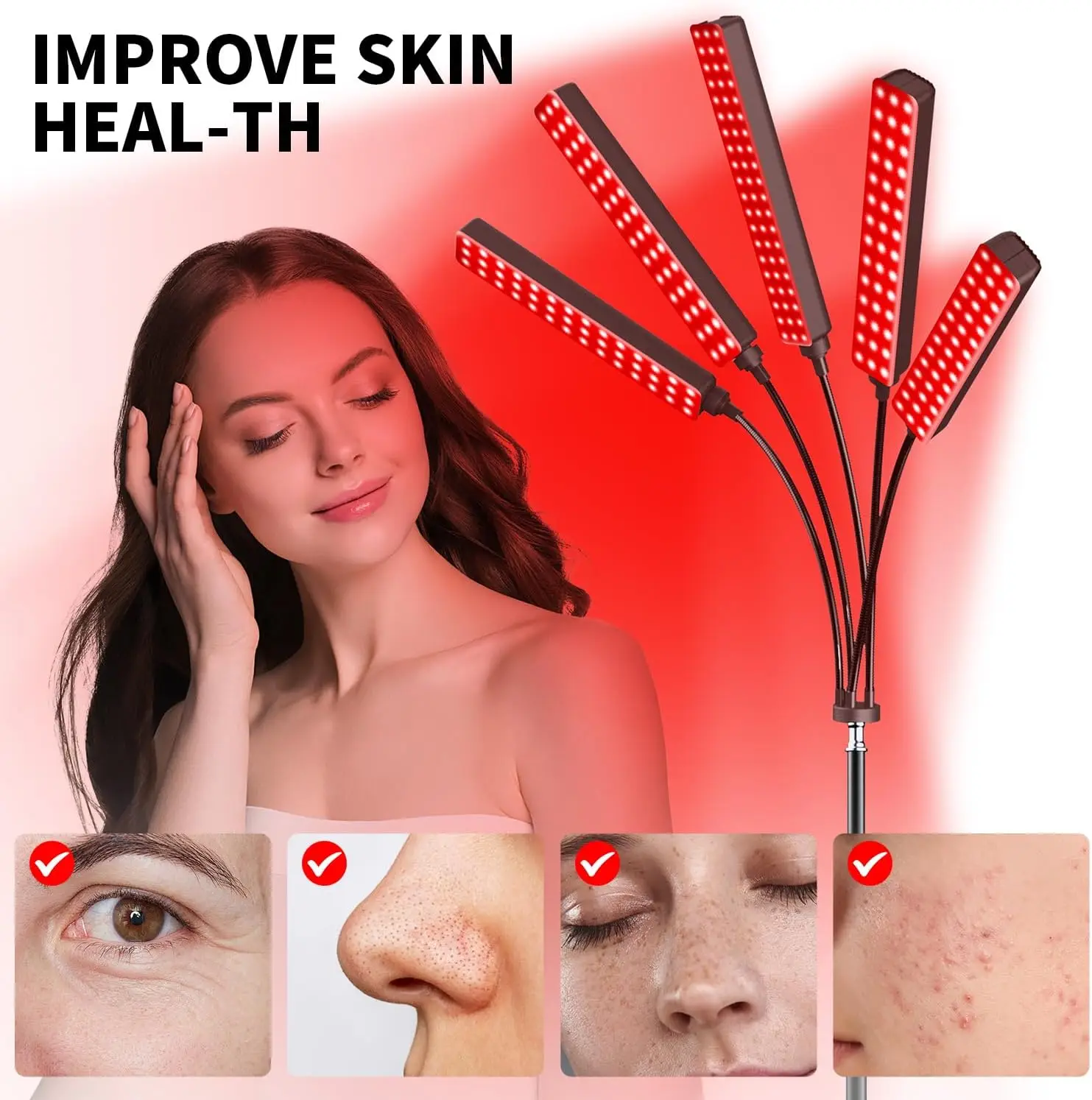 جهاز علاج بالضوء الأحمر بخمسة رؤوس مع 7 ألوان، 660 نانومتر و850 نانومتر للعناية بالوجه والجسم والعناية بالبشرة #3