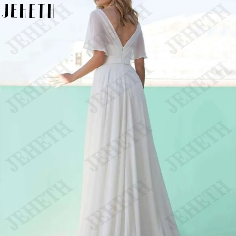 JEHETH Boho Chiffon A-lijn Trouwjurken 2024 Batwing Mouwen Backless Bride Gown Terug Rits Op maat gemaakte vestidos novias bodaJEHETH Boho Chiffon A-lijn Trouwjurken 2024 Batwing Mouwen Backless Bride Gown Terug Rits O