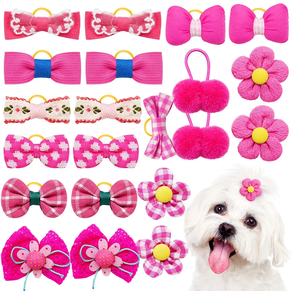 

100PS Gril Hair Accessories Pet Dog Hair Bows Rubber Bands PuppyDog Grooming Small Dog Cat Hair Bowknot Pet Grooming Accessories