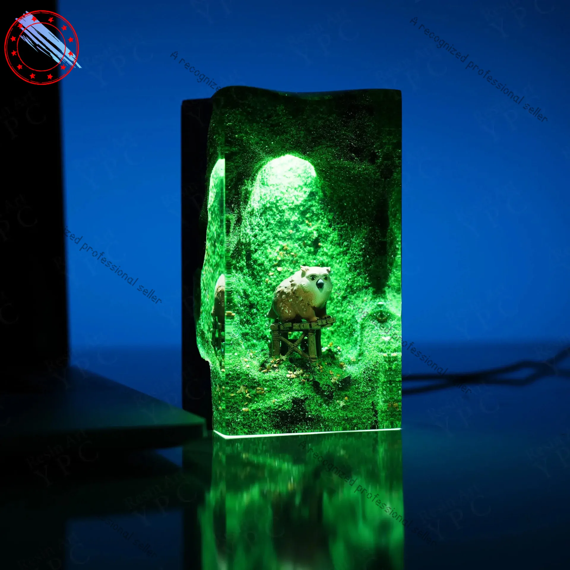 

European and American Creative Forest Series Wood Epoxy Resin Owl Bear Cub Tabletop Ornament Birthday Gift