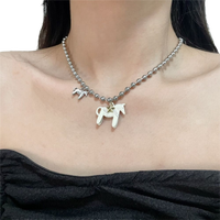 Funny Silver Plated Horse Pendant Necklace Alloy Black Choker Necklace White Hot Pink Enamel Pendant Necklace Beads Neck Chain