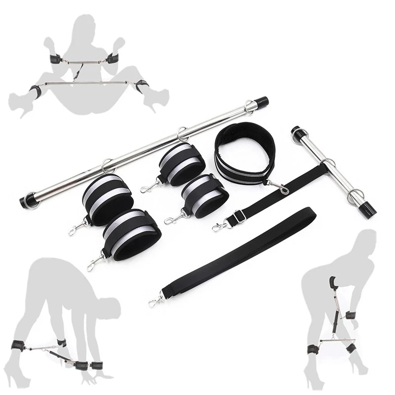 Sex Toy Kits Adult Game Restraint Shackles Metal Spreader Bar Bondage Set Handcuff Ankle Cuffs Collar Fetish Slave Bdsm Roleplay