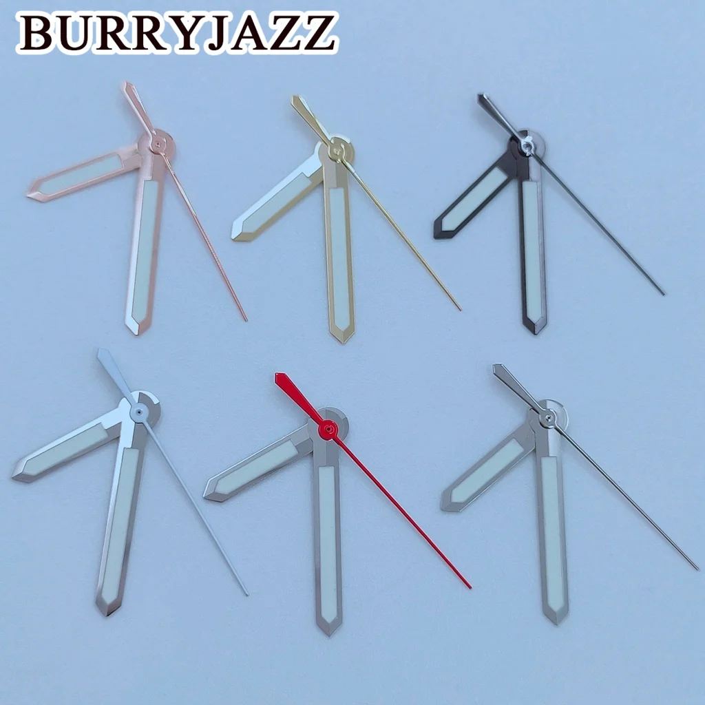 BURRYJAZZ 실버 골드 로즈 골드 건, 그린 야광 시계 손잡이, NH35, NH36, NH38, 7S26, 7S36, 4R35, 4R36