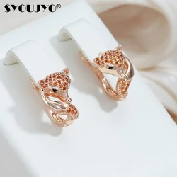 SYOUJYO Cute Red Fox Stud Earrings For Women 585 Rose Golden Natural Zircon Animal Luxury Jewelry Party Gift