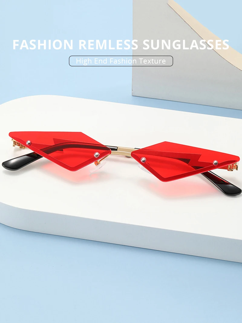 Y2K Randlose Dreieck-Sonnenbrille für Damen und Herren, Modische Geometrische Sonnenbrillen für Party, Club, Festival, Accessoires, Schattierungen – Detail 3