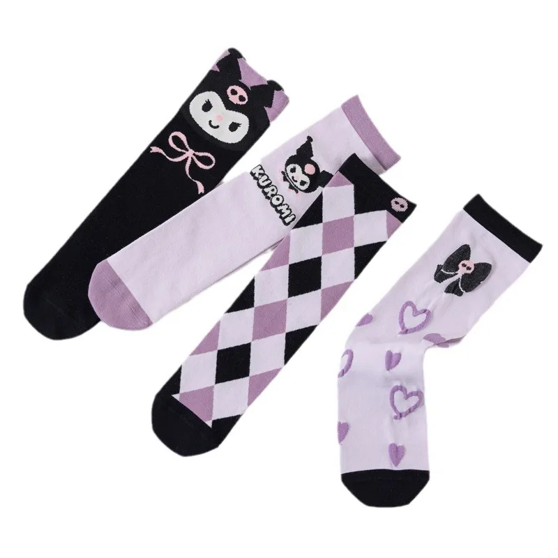 Girls Cute Sanrioed Kuromi Purple Knee Long Socks Kawaii Cartoon Anime Kuromi Children Toddler Middle Tube Socks Gift