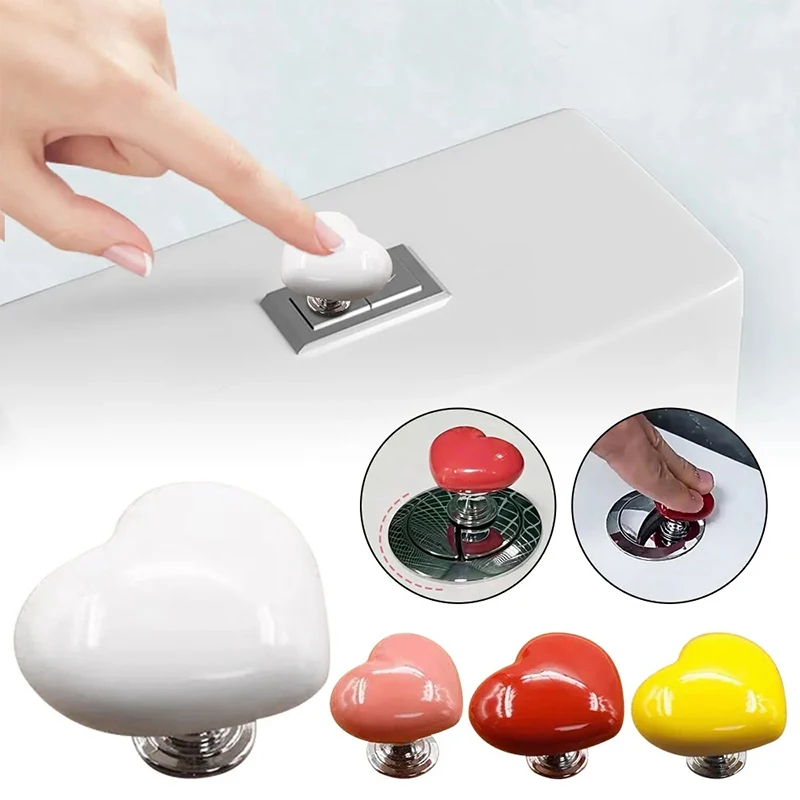 1/2Pcs  Colorful Heart Shaped Toilet Press Button Water Tank Push Switch Nail Art Assistant Cabinet Door Drawer Handle