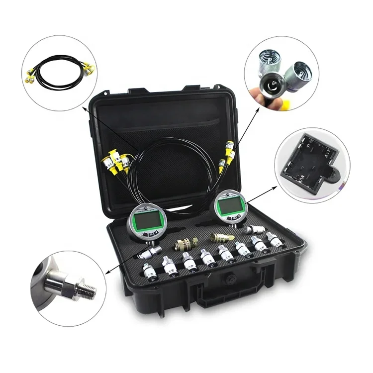 Excavator Hydraulic Diagnostic Digital Pressure Test Kit 2*Gauges Test Hoses Tools For Construction Machinery