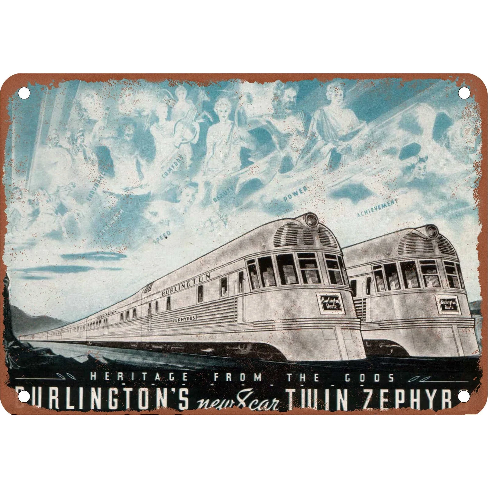 1940 Burlington Route 8-Car Twin Zephyrs Metal Sign - Heavy-Duty Iron Retro Train Wall Art for Home, Office, Railroad Museum De