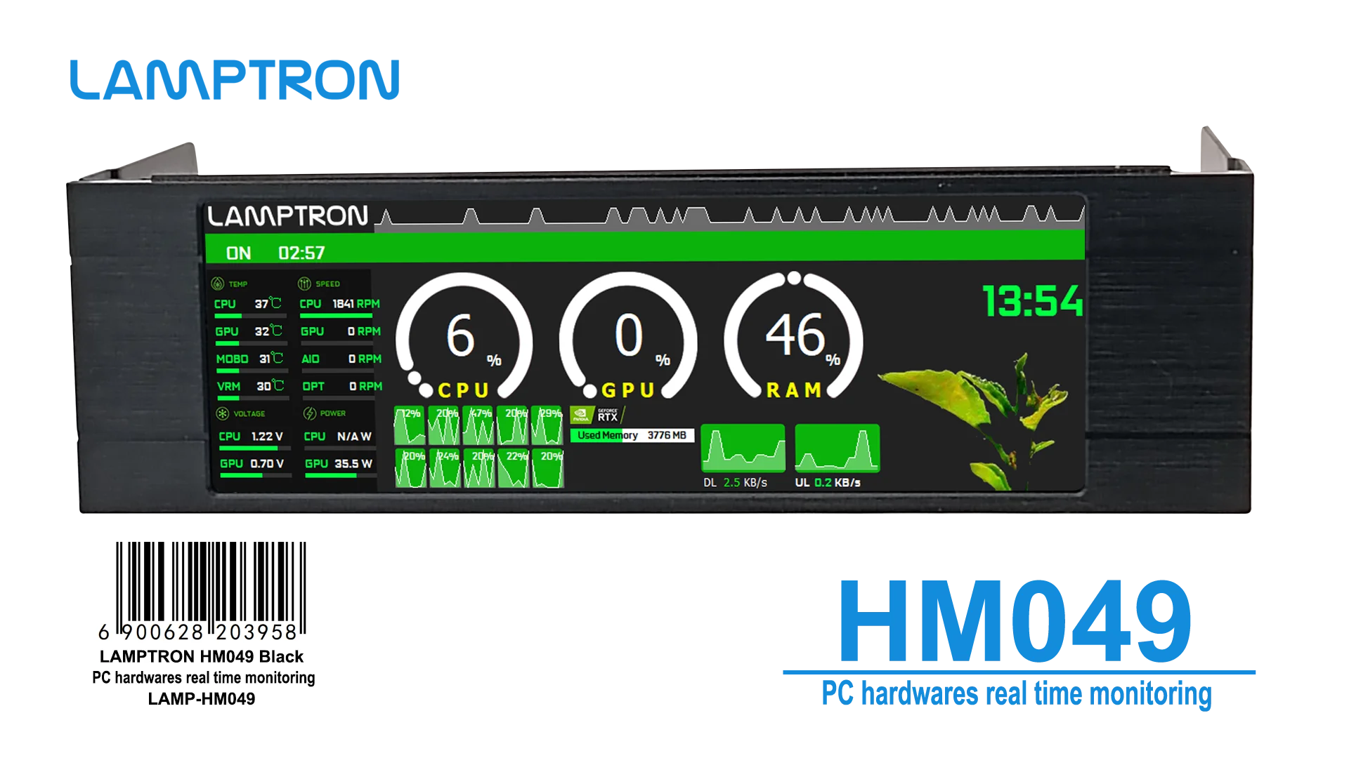 lamptron HM049 PC hardwares real time monitoring(CPU monitoring,GPU monitoring,HDD Monitoring,Fans and Network Monitoring)