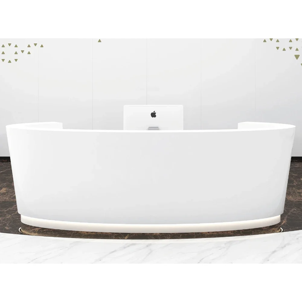 High Glossy White Wooden Oval Half Circle Shaped Office Hotel Front Desk Reception Counter