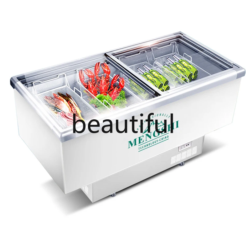 

Commercial large-capacity fresh-keeping and freezing dual-purpose horizontal flat island cabinet for display freezers