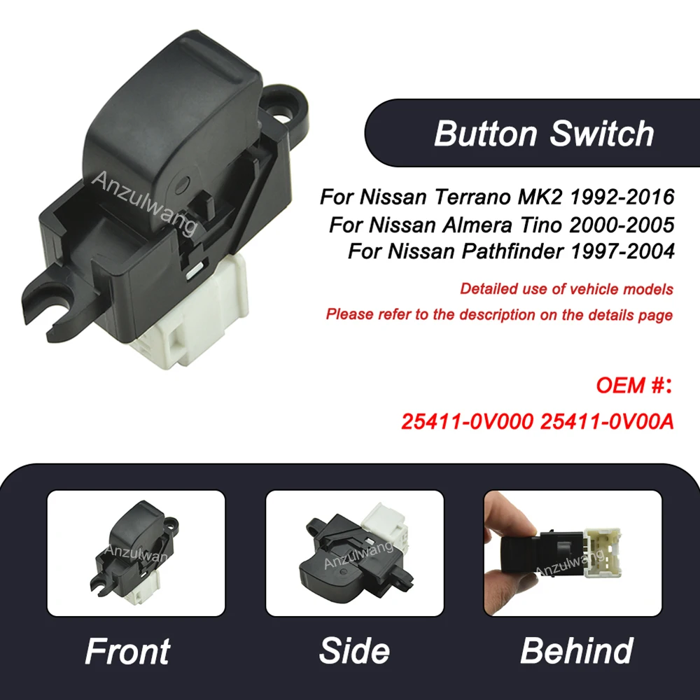 25411-0V000 Car Window Lifter Control Switch Single Button For Nissan Almera Tino NP300 Patrol GR Pickup 254110V000