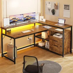 L Shaped Gaming Desk com luzes LED, L Shaped Desk, 55 