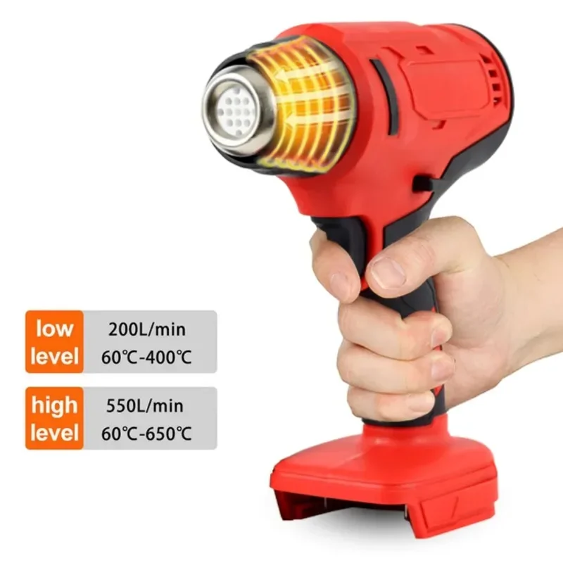 Electric Heat Gun Rechargeable Cordless Industrial Handheld Hot Air Gun with 3 Nozzles for Makita Battery Shrink wrapping Tools