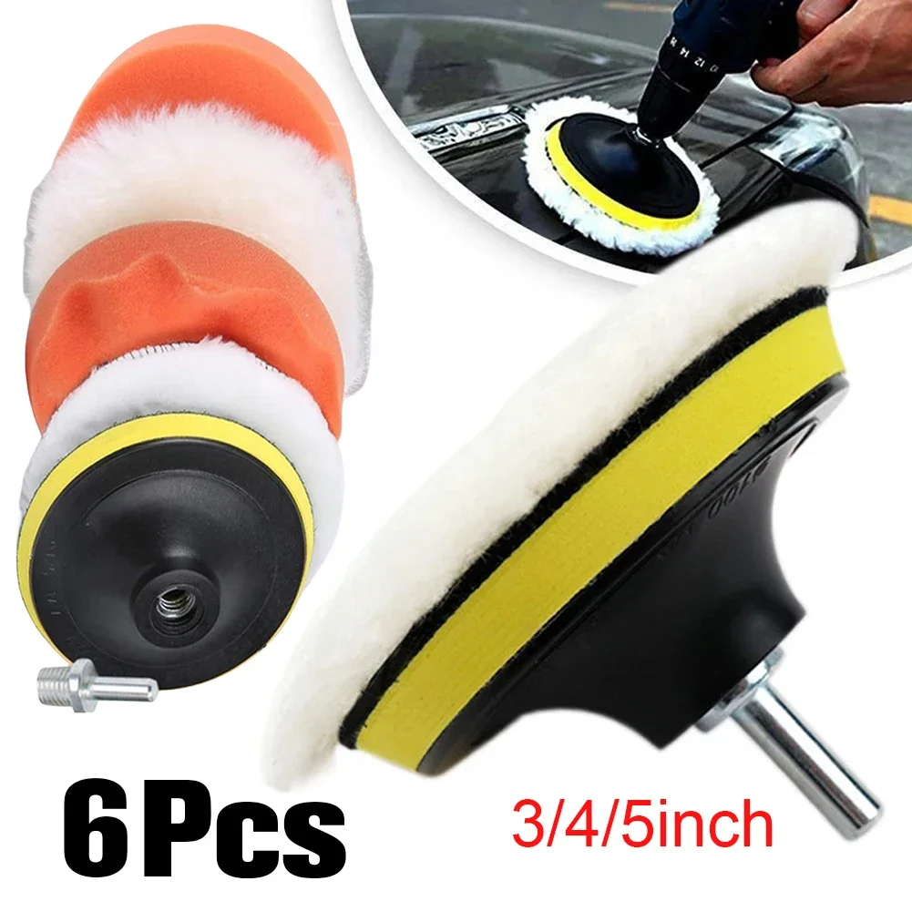3/4/5 Zoll Auto Polierer Pads Kit Wolle Polieren Wachsen Saubere Politur Wiederverwendbare Puffer Bohrer Rad Polierer für Auto Entfernen Kratzer