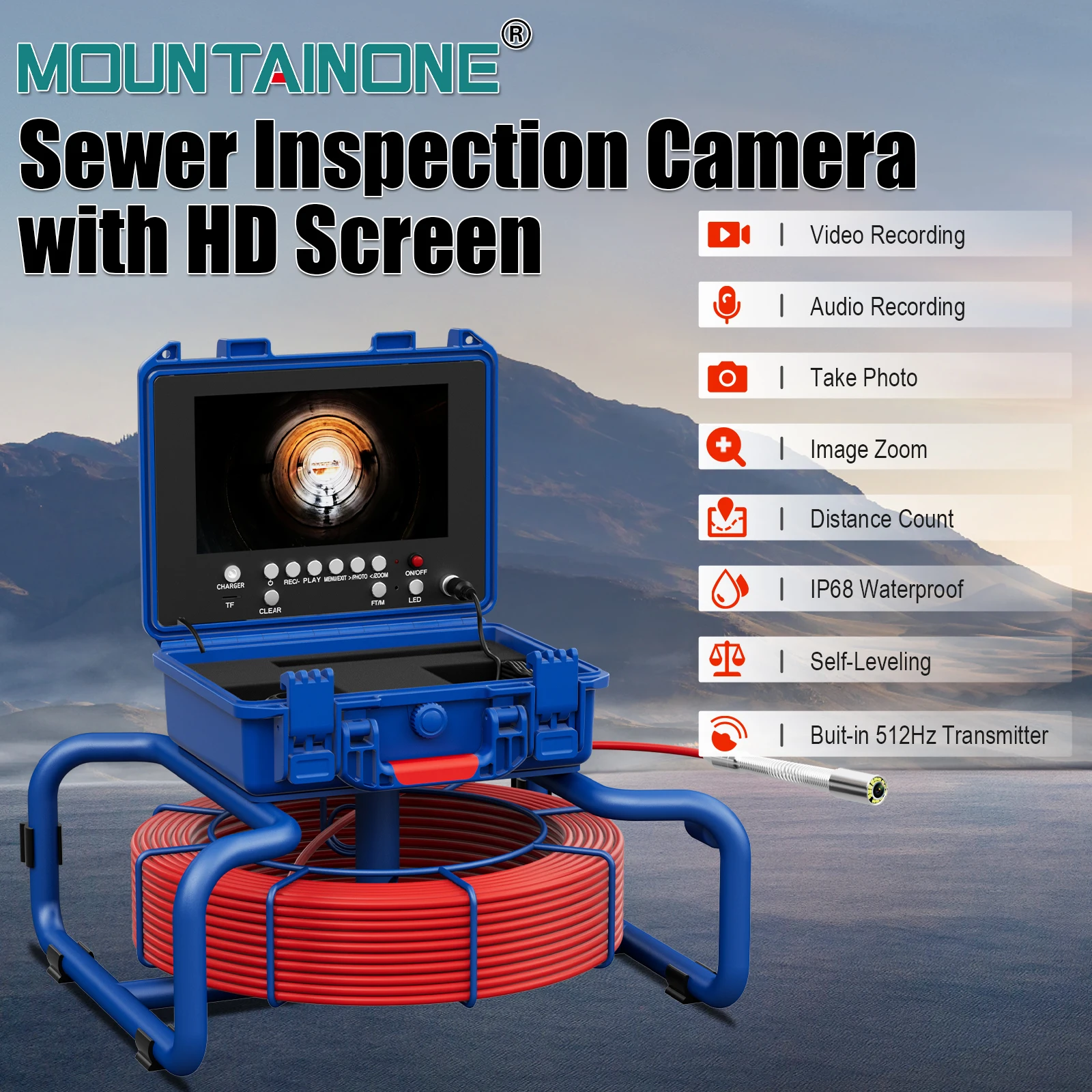 

Sewer Camera with Meter Counter and Self-Leveling 512Hz Locator 9 Inch Waterproof Pipe Camera for Plumbing and Drain Inspection