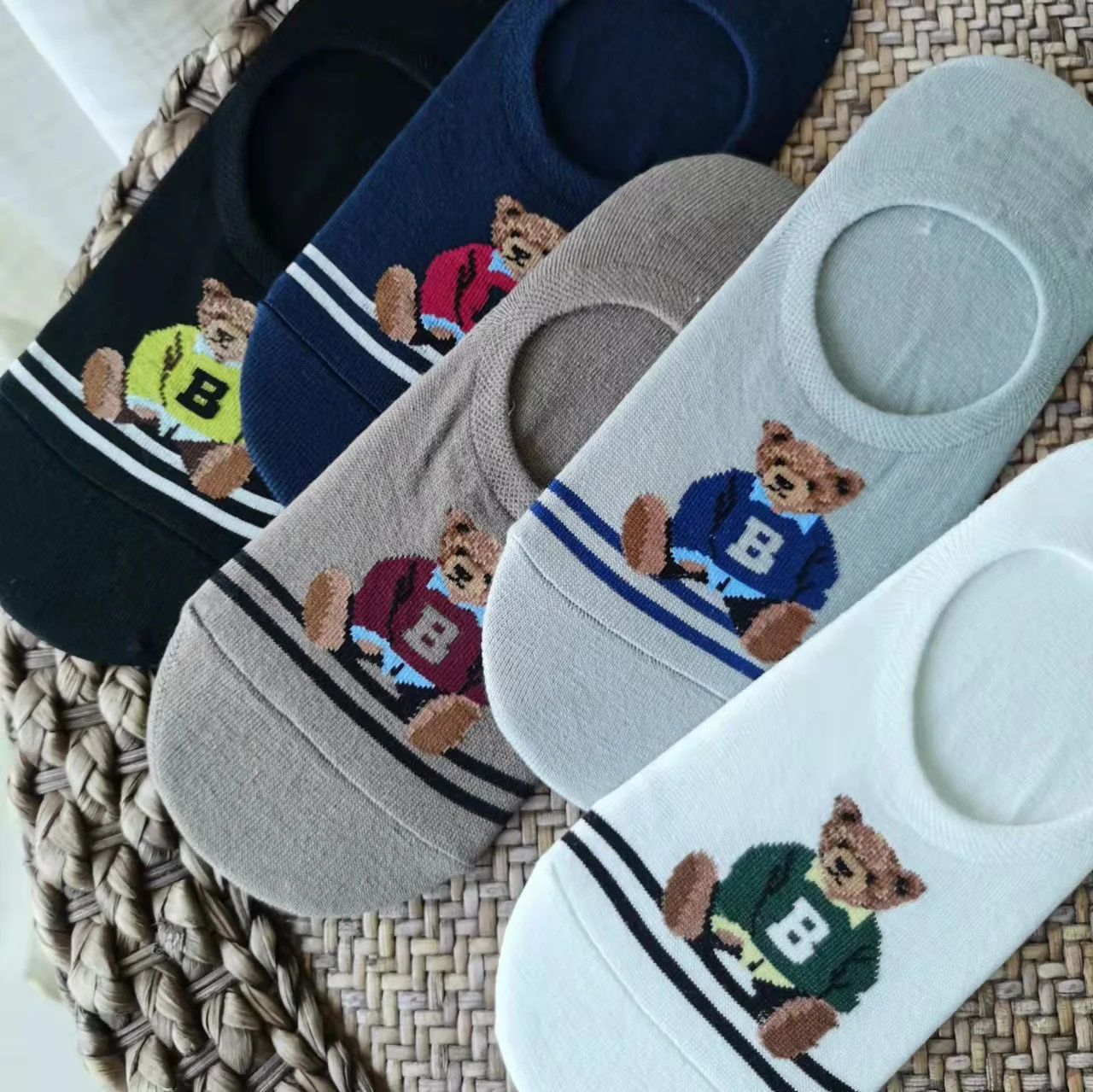 Summer Women Cotton Socks Cute Bear Ankle Boat Socks Non-slip Silicone Invisible Casual Lady Girl Spring and Summer Short Socks