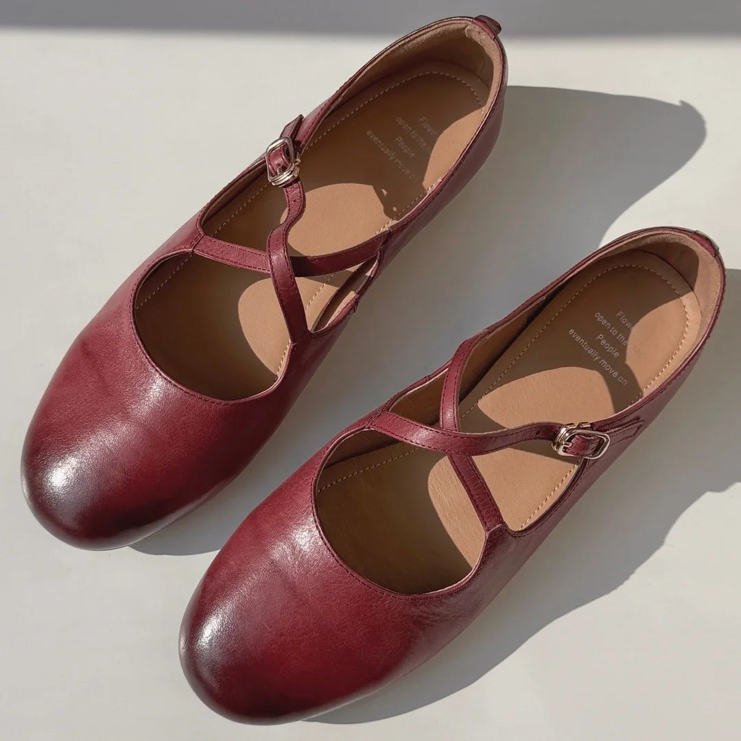 

Женские балетки без шнуровки из коровьей кожи с узкими ремешками и перекрестными ремешками, высококачественные мягкие удобные повседневные женские балетки с круглым носком