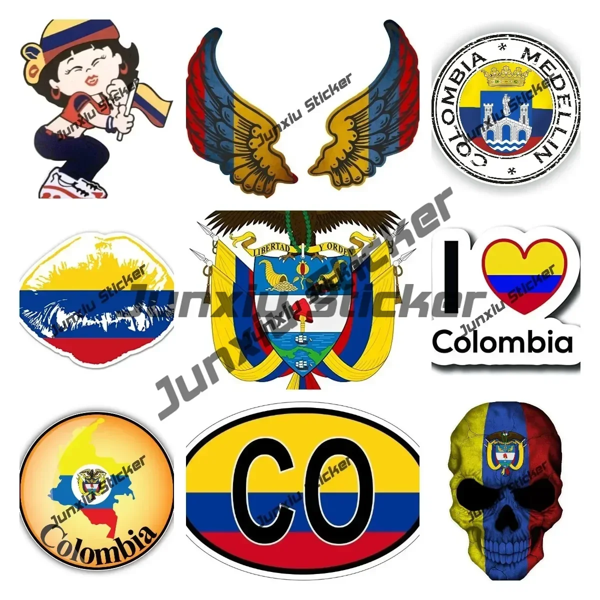 

Colombia Flag Sticker Decal Colombian Girl Black Hair Colombian Flag Wings Creative Motorcycle Decal Accessories Decoration