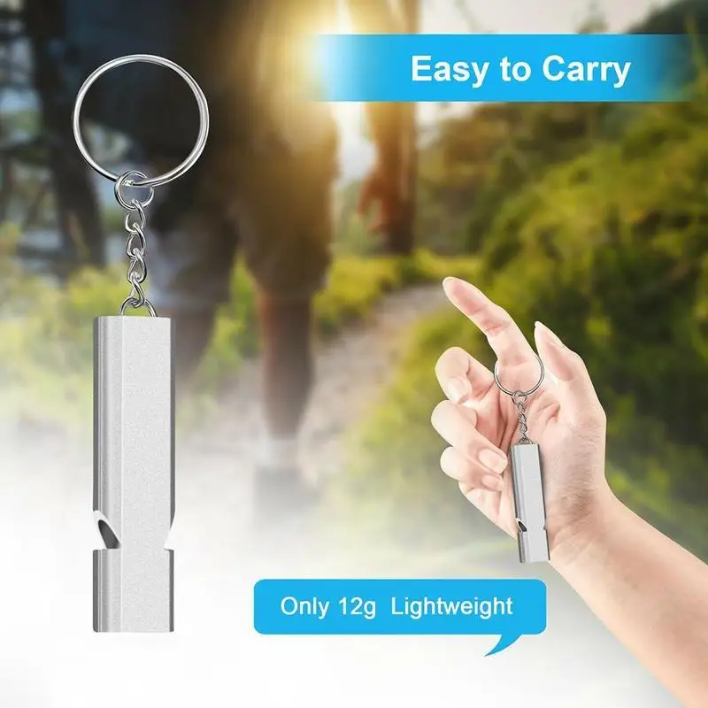 2Pcs Outdoor Survival Whistle High Decibel Emergency Keychain Dual Tube Safety Whistle Aluminum Hiking Camping Gear