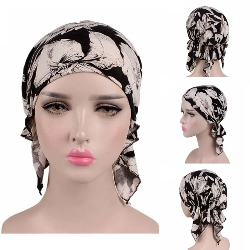 Ribbon Scarf Muslim Inner Hijab Women Flower Turban Hair Wrap Female Indian Headscarf Fashion Bandanas Headwear Turbante Mujer