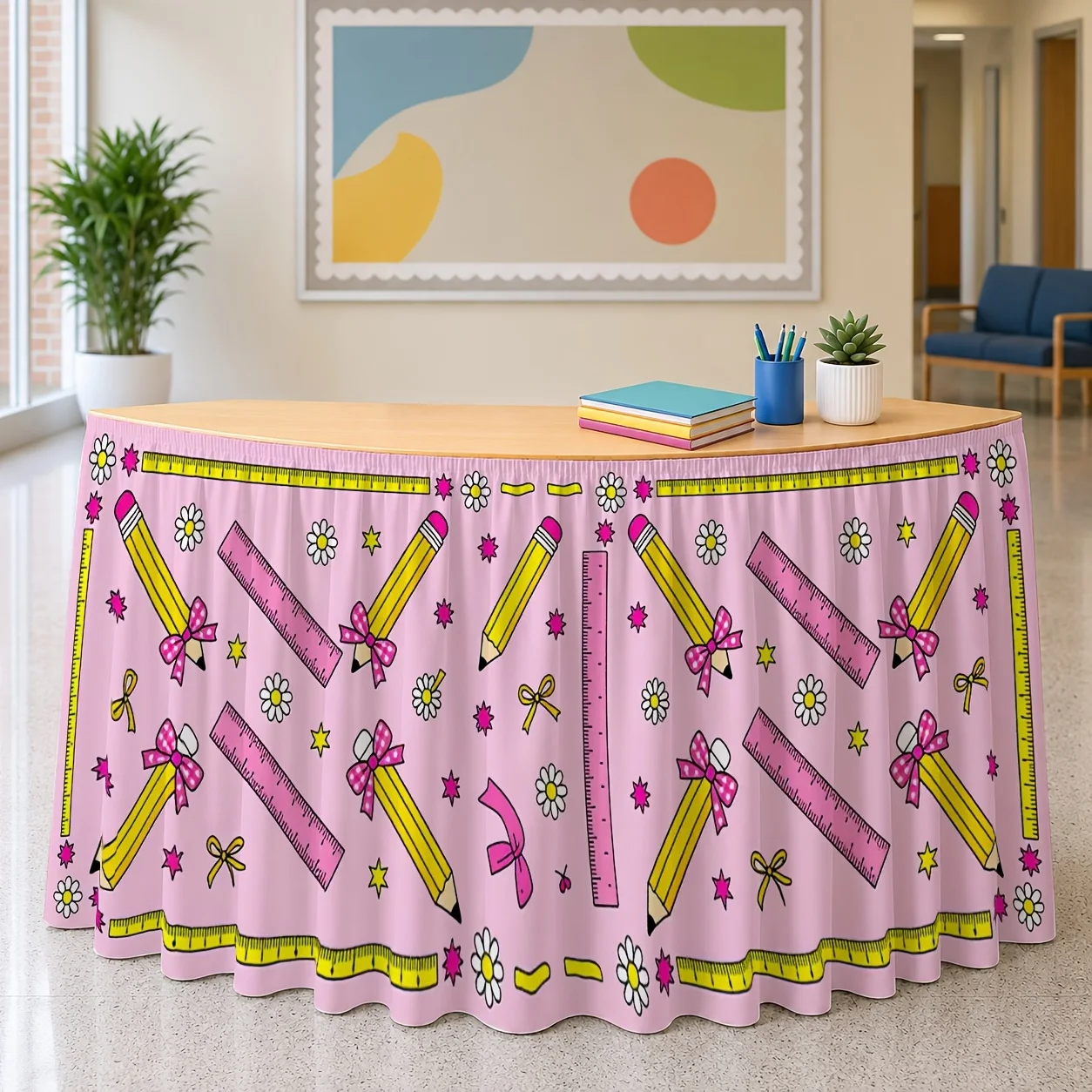 One desk skirt - office desk skirt with printed polyester, cute and playful, full of imagination, in pastel colors.zyc