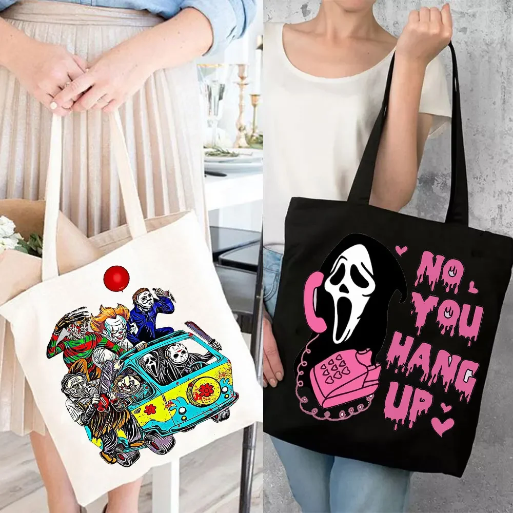 Halloween grande Tote Bag Halloween Friends Gift Shopper Halloween Party Gift Shopping Bag Movie killer borsa della spesa riutilizzabile